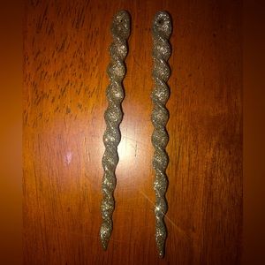 $1 Add On - Set Of 2 Silver / Dull Gold Glitter Icicle Twist Ornaments